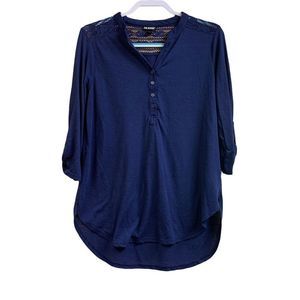 Navy blue Joe Boxer half sleeve top with lace on the back and shoulders